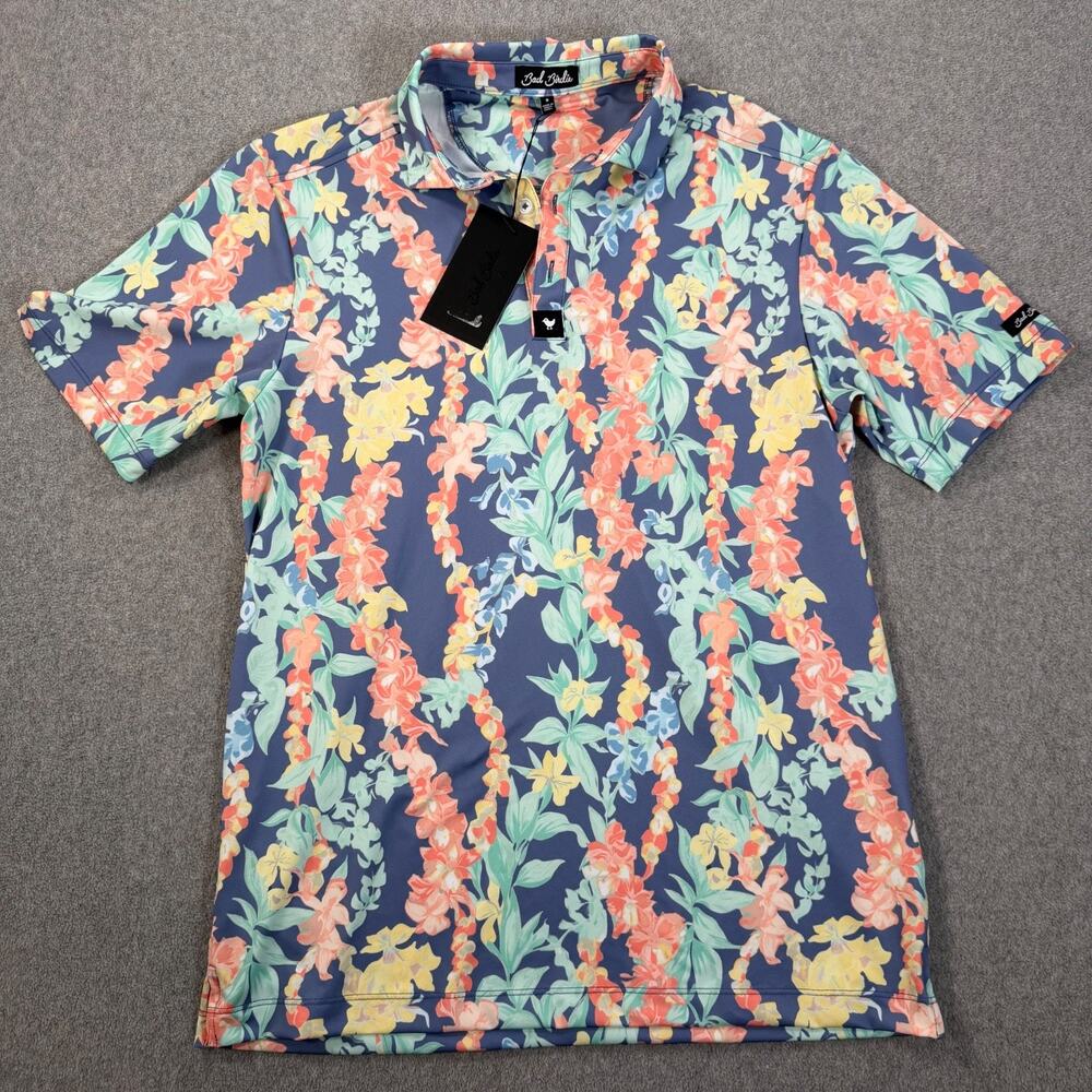 Bad Birdie Core Performance Golf Polo Men's Small Blue Lei'd Up Short Sleeve New